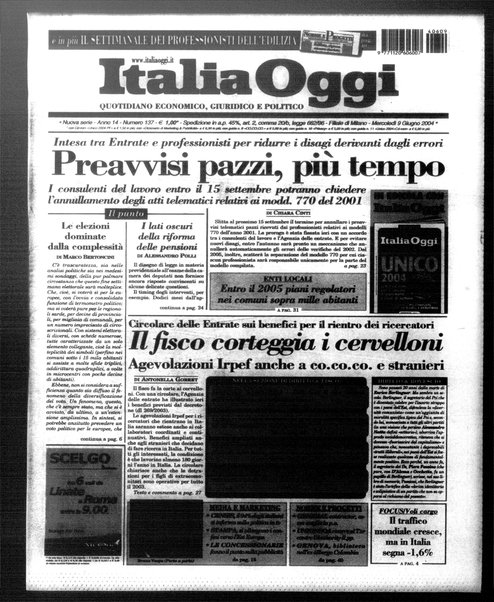 Italia oggi : quotidiano di economia finanza e politica